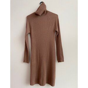 QI LUXURY 100% Cashmere Ribbed Turtleneck Sweater Dress